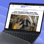 Notebook exibe reportagem sobre seguro de responsabilidade civil empresarial, destacando como esse tipo de proteção evita prejuízos e falência nas PMEs.